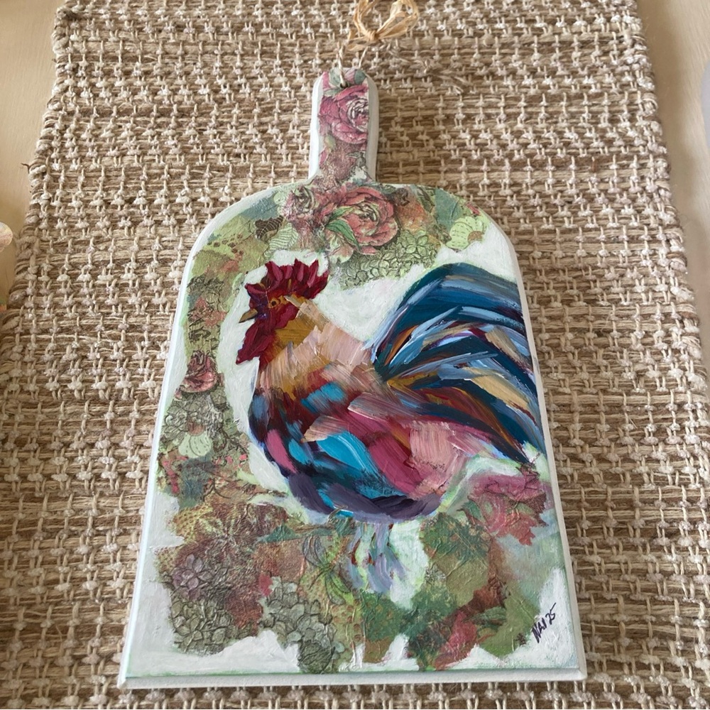 Hand-Painted Rooster Decorative Cutting Board - Multicolor